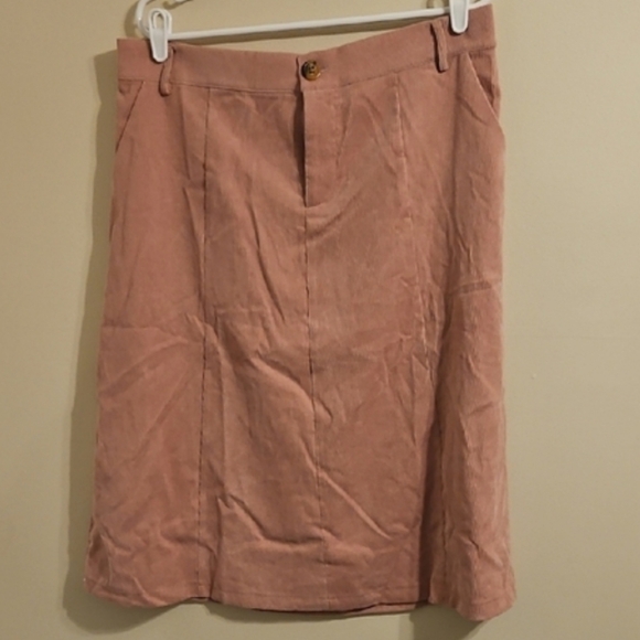 Allegra K Pink Corduroy Midi Skirt with Pockets and No Belt.  NWT - Picture 7 of 7